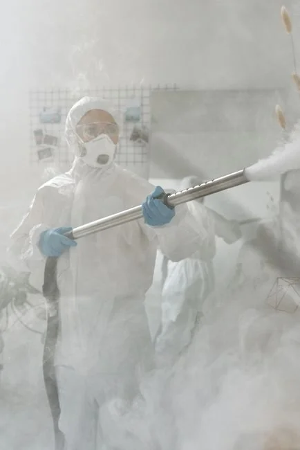 Cleaner cleaning the floor in a laboratory environment